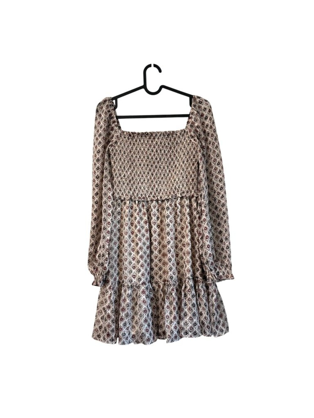 RESET By Jane Floral Smocked Square Neck Metallic Threading Mini Dress Small
